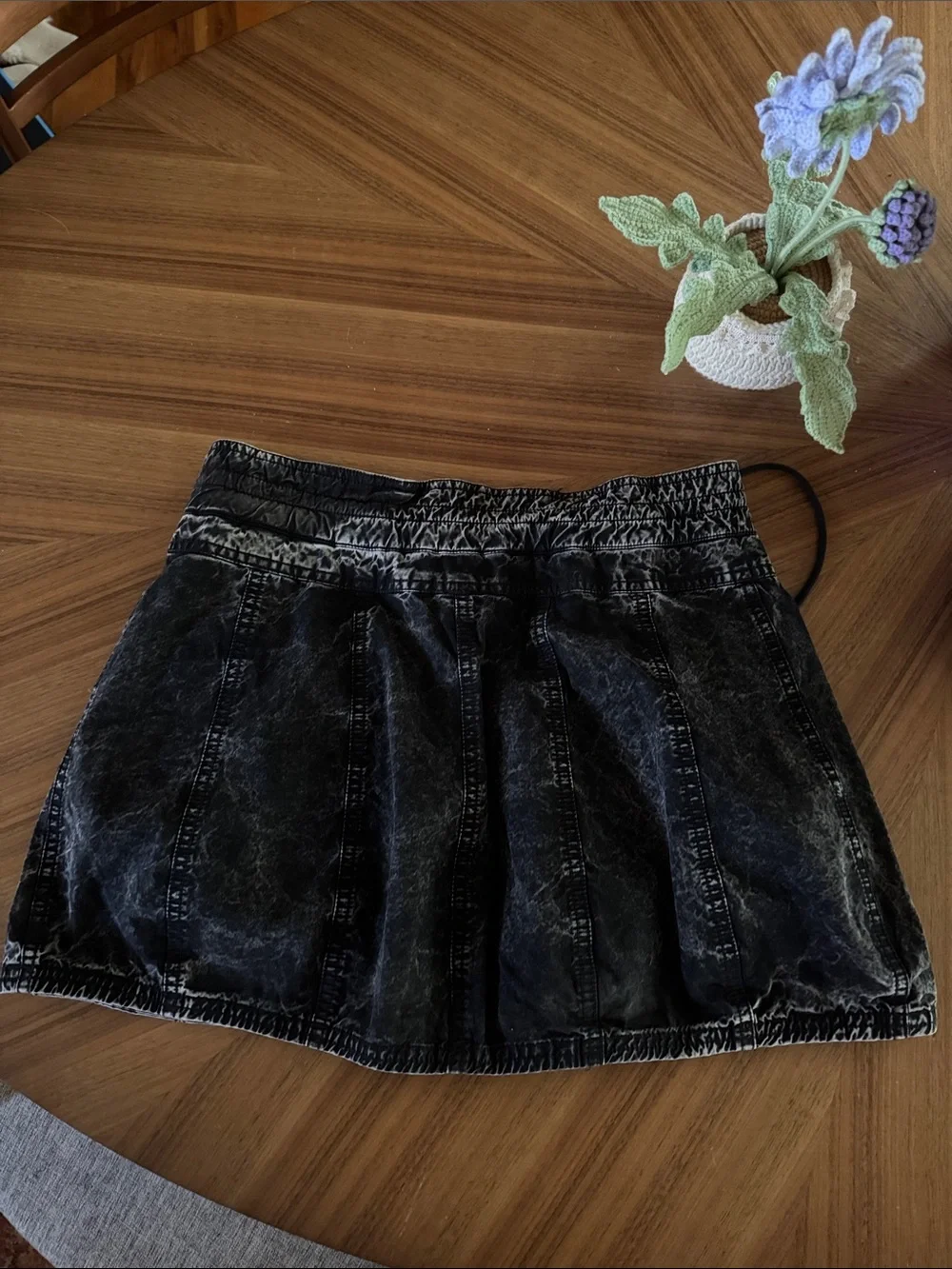 Free People Black Acid-Wash Mini Skirt